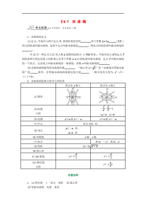 核按钮(新课标)高考数学一轮复习 第九章 平面解析几何 9.7 双曲线习题 理