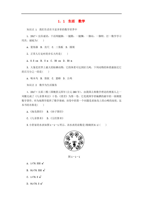 七年级数学上册 1.1 生活 数学同步测试 (新版)苏科版