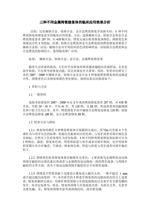 三种不同金属烤瓷修复体的临床应用效果分析