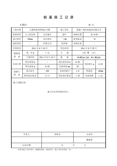 桩 基 施 工 记 录