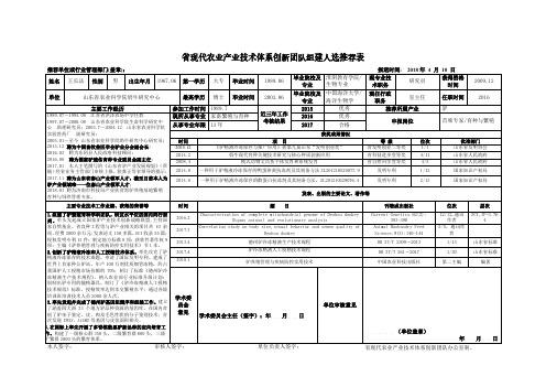 现代农业产业技术体系创新团队组建人选推荐表