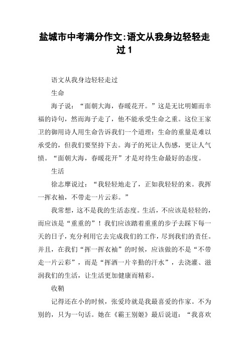盐城市中考满分作文-语文从我身边轻轻走过1