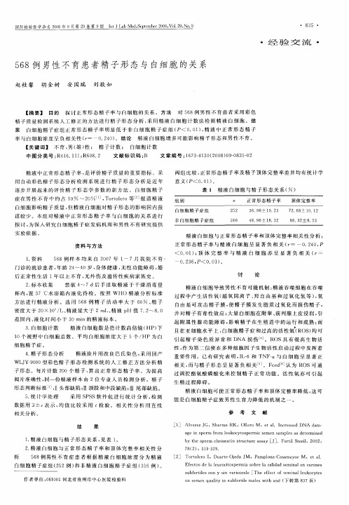 568例男性不育患者精子形态与白细胞的关系