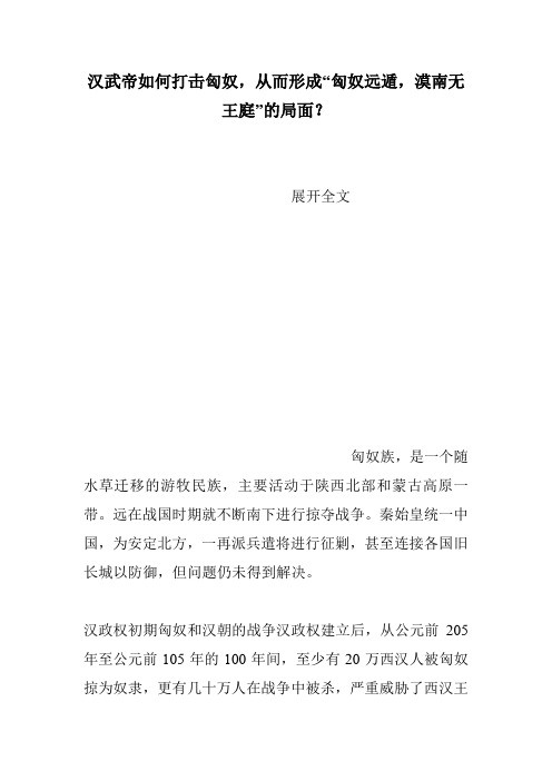 汉武帝如何打击匈奴,从而形成“匈奴远遁,漠南无王庭”的局面？