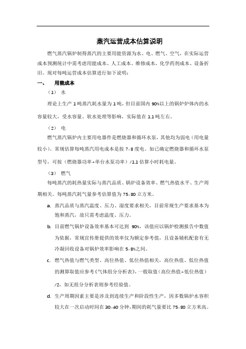 蒸汽项目运营成本估算说明
