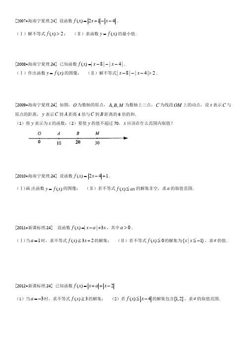 新课标全国卷2007-2017十年真题分题型汇编——不等式大题