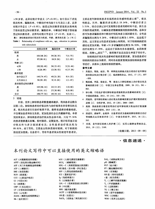 本刊论文写作中可以直接使用的英文缩略语