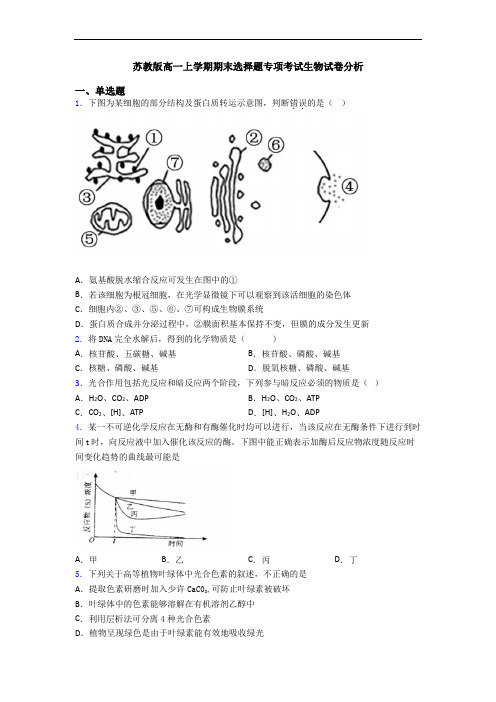 苏教版高一上学期期末选择题专项考试生物试卷分析