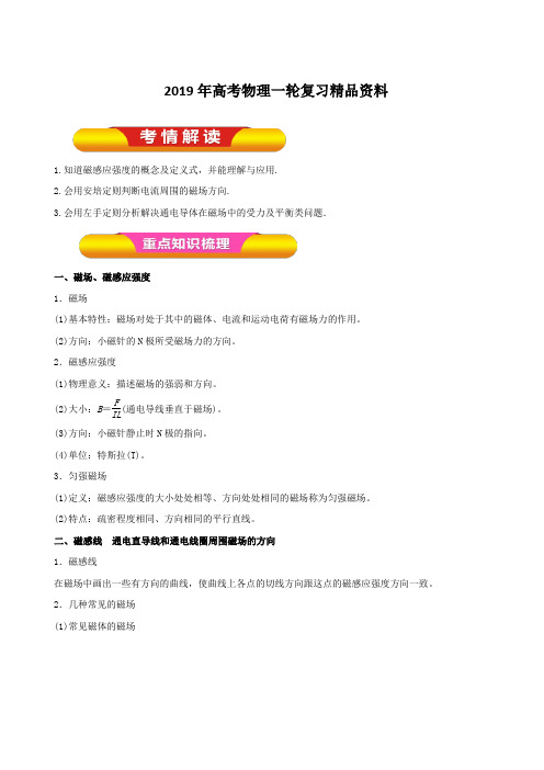 2019年高考物理一轮复习精品资料专题8.1 磁场的描述 磁场对电流的作用(教学案) 含解析