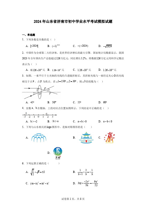2024年山东省济南市初中学业水平考试模拟试题