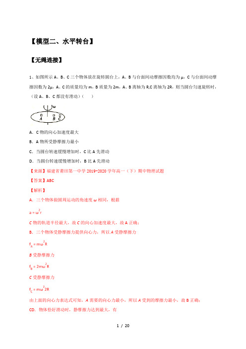 14 水平面内圆周运动—模型二、水平转台