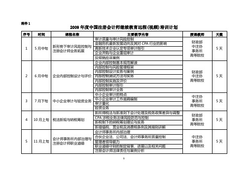 1《2009年度中国注册会计师继续教育远程(视频)培训计划》