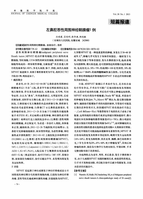 左鼻腔恶性周围神经鞘膜瘤1例