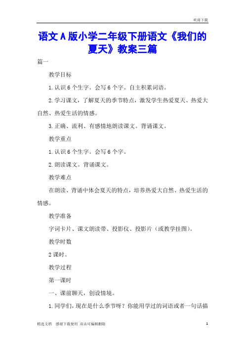 语文A版小学二年级下册语文《我们的夏天》教案三篇