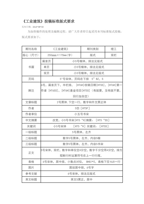 工业建筑杂志格式