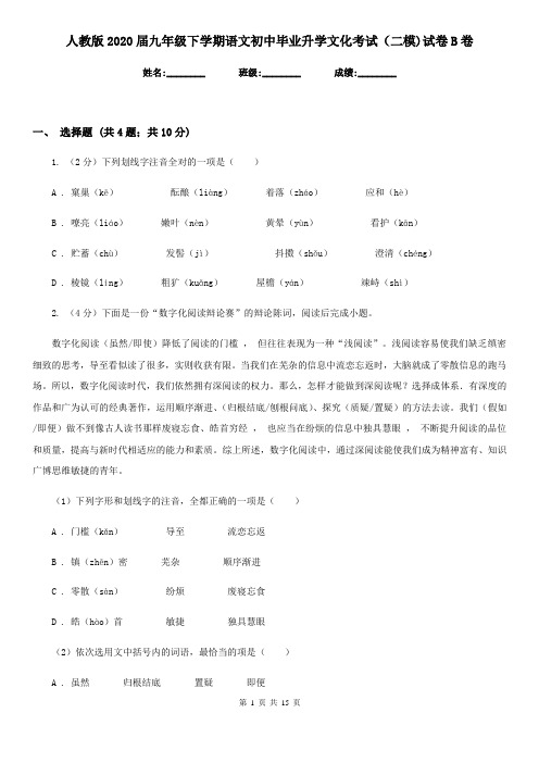 人教版2020届九年级下学期语文初中毕业升学文化考试(二模)试卷B卷