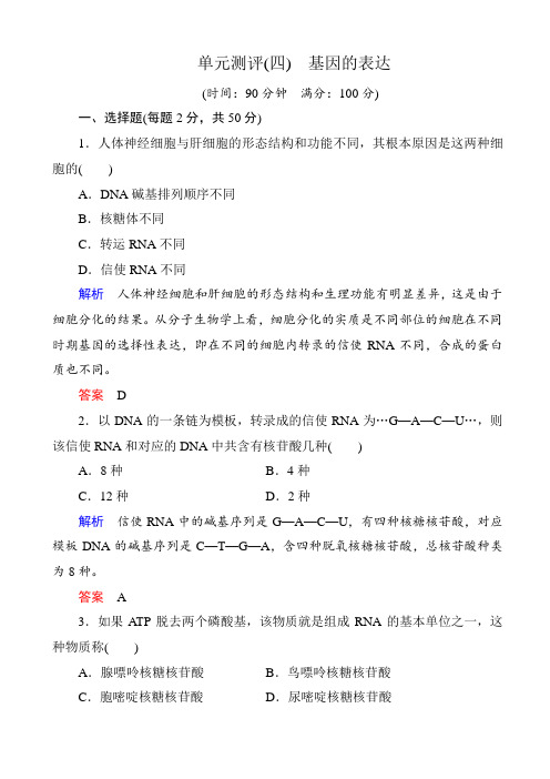 2019-2020学年人教版高一生物必修2单元测评：4单元测评_基因的表达_(有答案)精校版