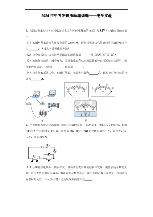 2024年中考物理压轴题训练——电学实验(含答案)