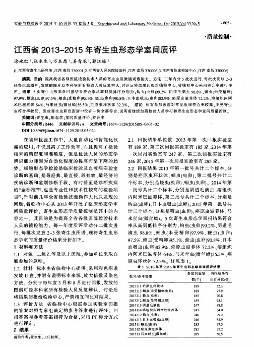江西省2013-2015年寄生虫形态学室间质评