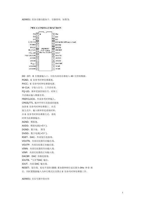 AD9851 的各引脚功能如下