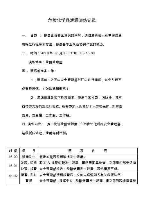 危险化学品事故应急救援演练记录