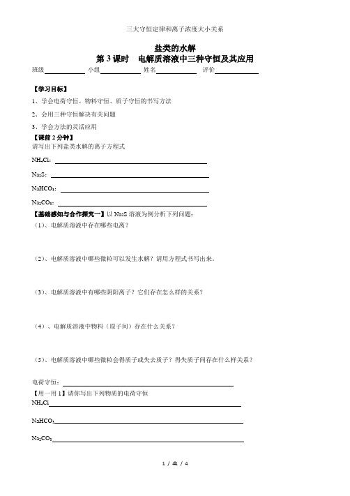 三大守恒定律和离子浓度大小关系