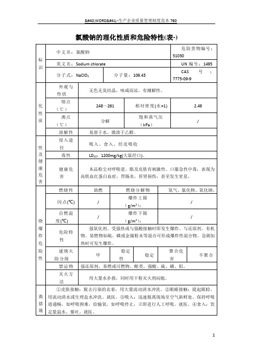 氯酸钠的理化性质和危险特性(表-)