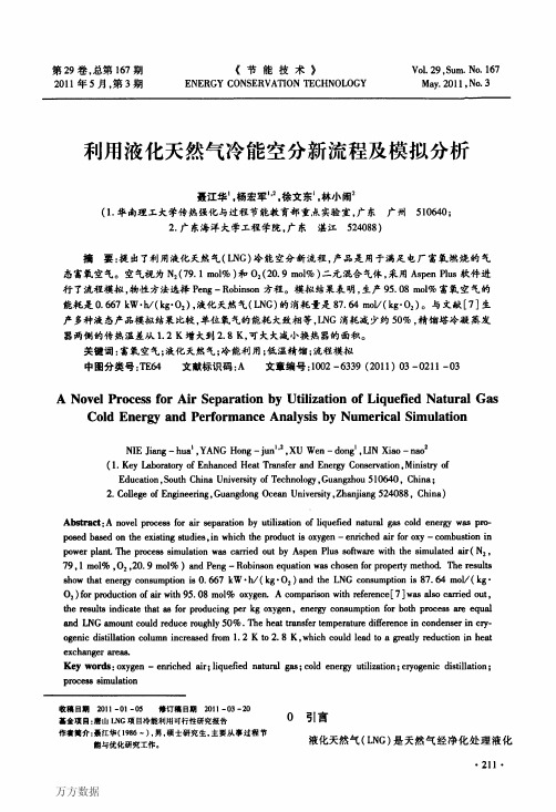 利用液化天然气冷能空分新流程及模拟分析