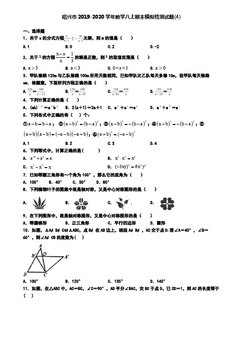 绍兴市2019-2020学年数学八上期末模拟检测试题(4)