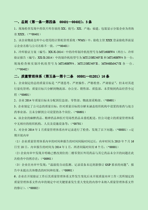 现场检查缺陷项描述