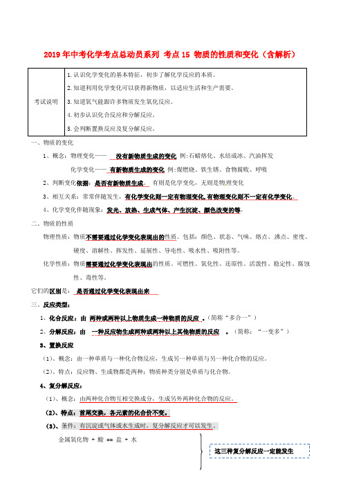 2019年中考化学考点总动员系列 考点15 物质的性质和变化(含解析).doc