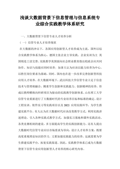 浅谈大数据背景下信息管理与信息系统专业综合实践教学体系研究