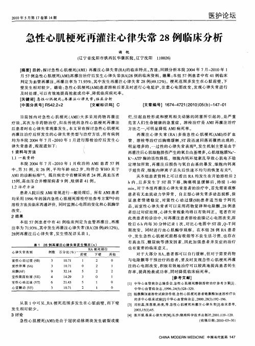 急性心肌梗死再灌注心律失常28例临床分析