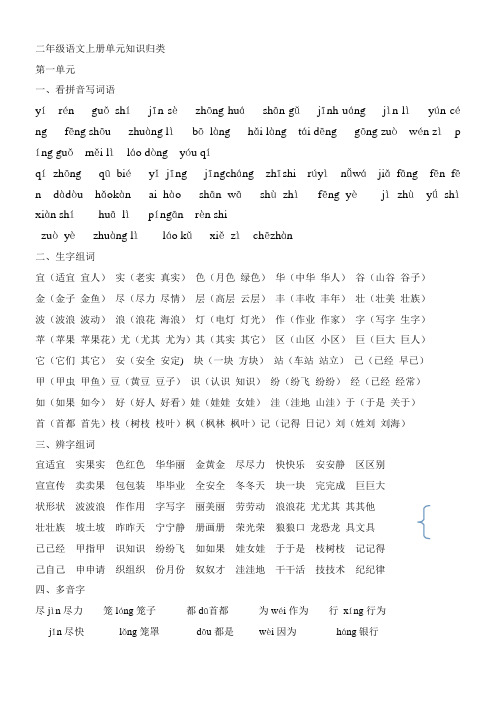 二年级语文上册单元知识归类
