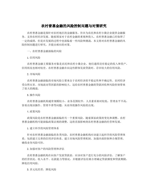 农村普惠金融的风险控制问题与对策研究