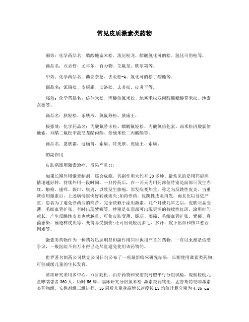 常见皮质激素类药物