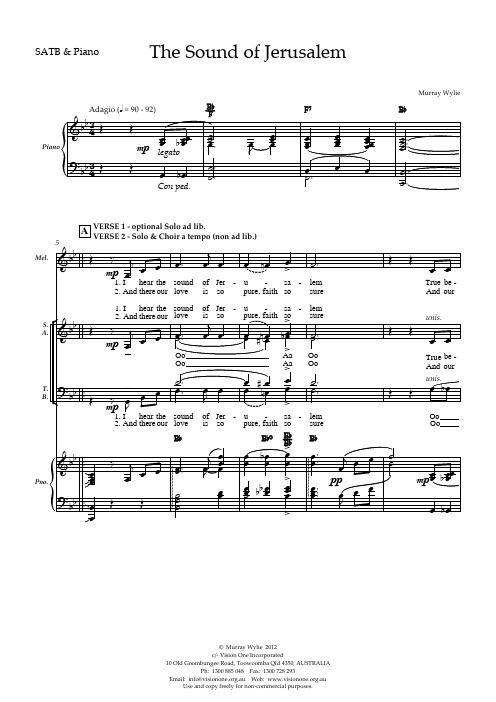 《The Sound of Jerusalem》SATB合唱钢琴伴奏谱