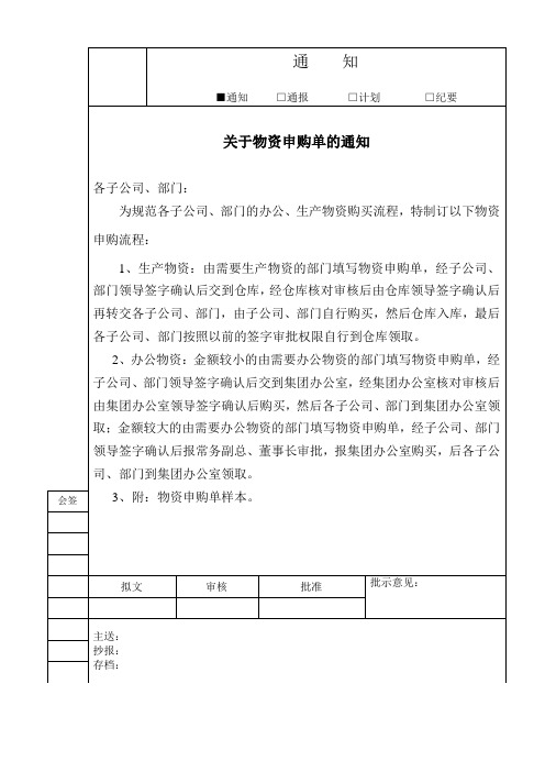 物资申购单通知