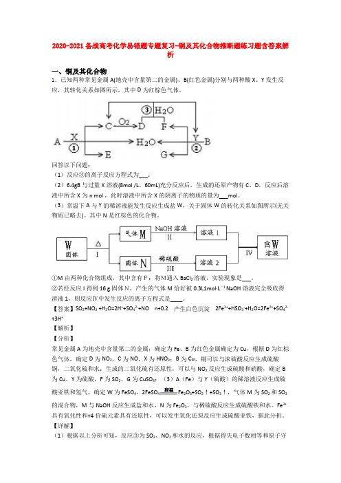 2020-2021备战高考化学易错题专题复习-铜及其化合物推断题练习题含答案解析