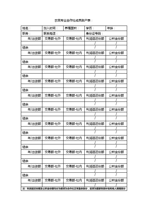 农民专业合作社成员账户表