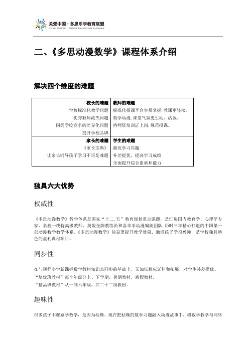 《多思动漫数学》课程体系介绍