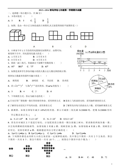 13—14李沧区七上期末考试试卷