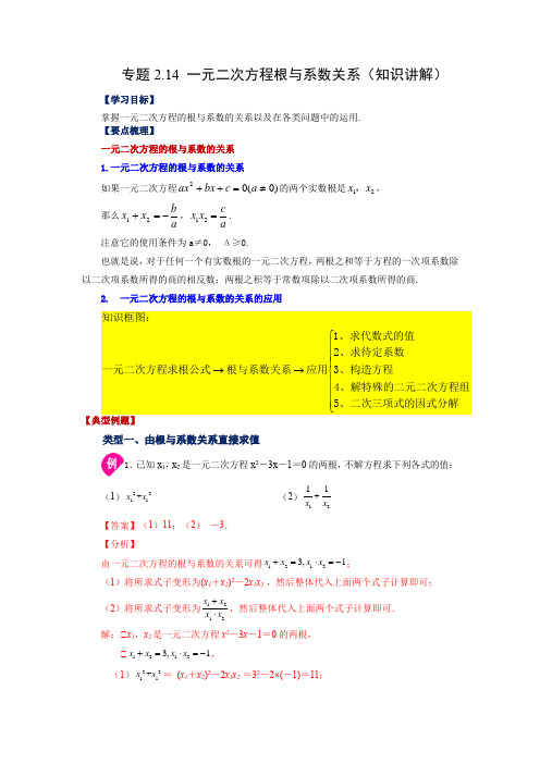 一元二次方程根与系数关系(知识讲解)九年级数学上册基础知识讲与练