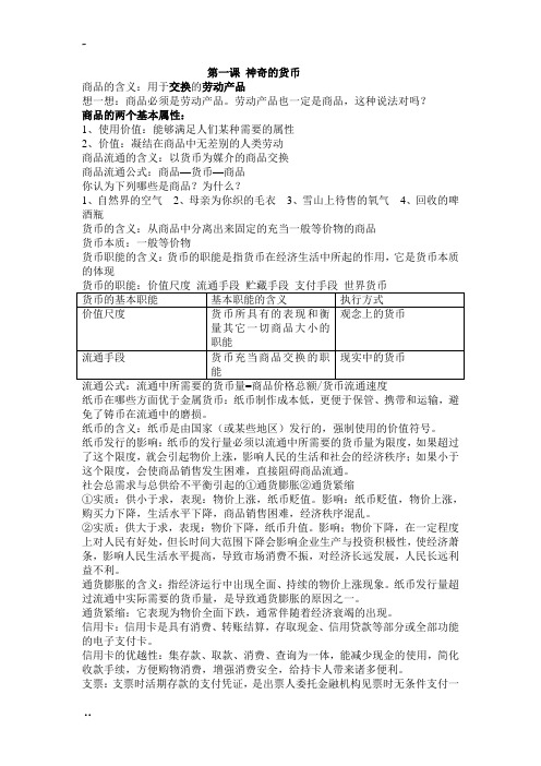 人教版高中政治必修知识点总结
