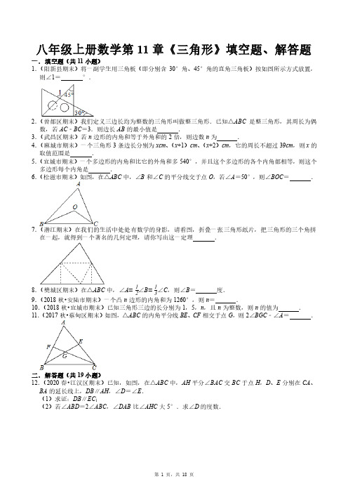 八年级上册数学第11章《三角形》填空题解答题专项练习题含答案