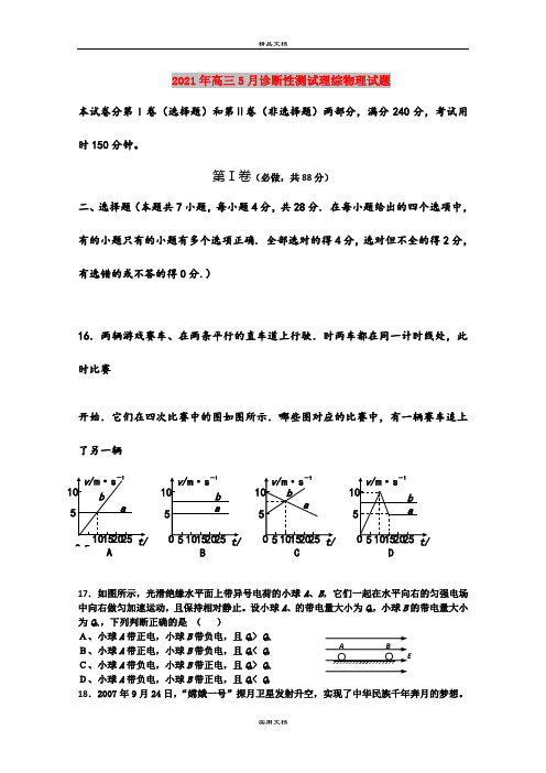 2021年高三5月诊断性测试理综物理试题