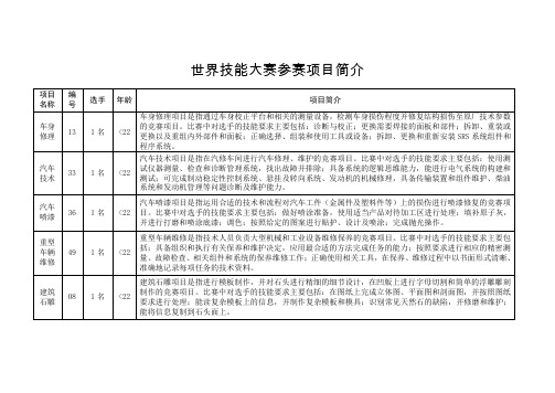 世界技能大赛参赛项目简介