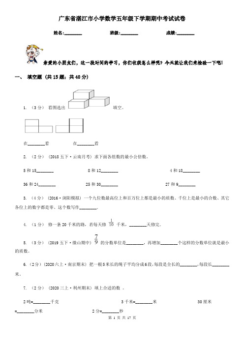 广东省湛江市小学数学五年级下学期期中考试试卷