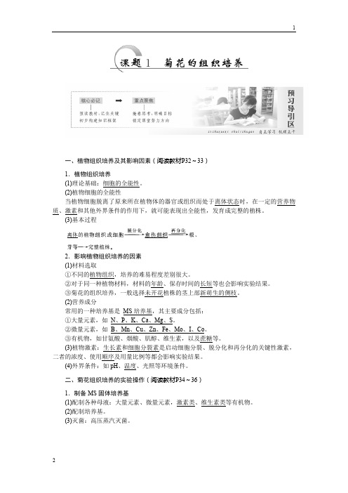 2019-2020学年高二生物人教版选修一教学案：专题3 课题1 菊花的组织培养 Word版含答案