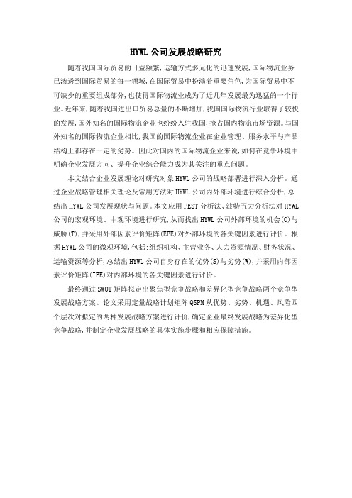 HYWL公司发展战略研究